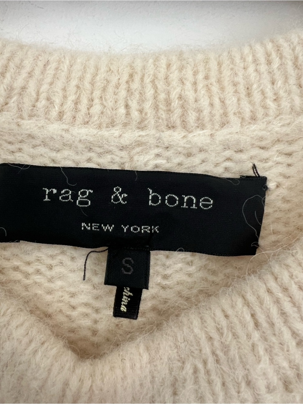 Rag & Bone Cream & Gray Contrast Hem Crewneck mohair blend Sweater - Picture 3 of 4